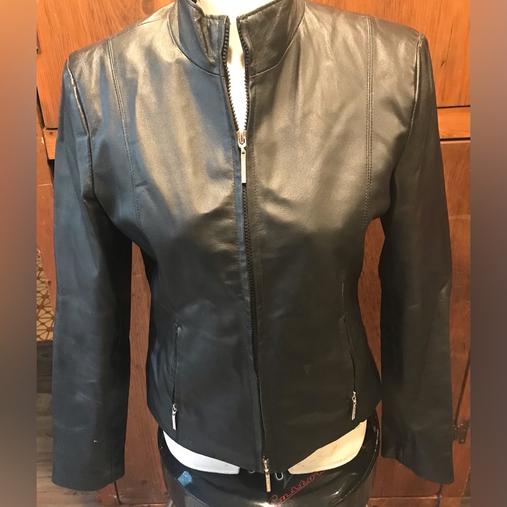 Isaac Mizrahi Black Leather Jacket - Size Medium